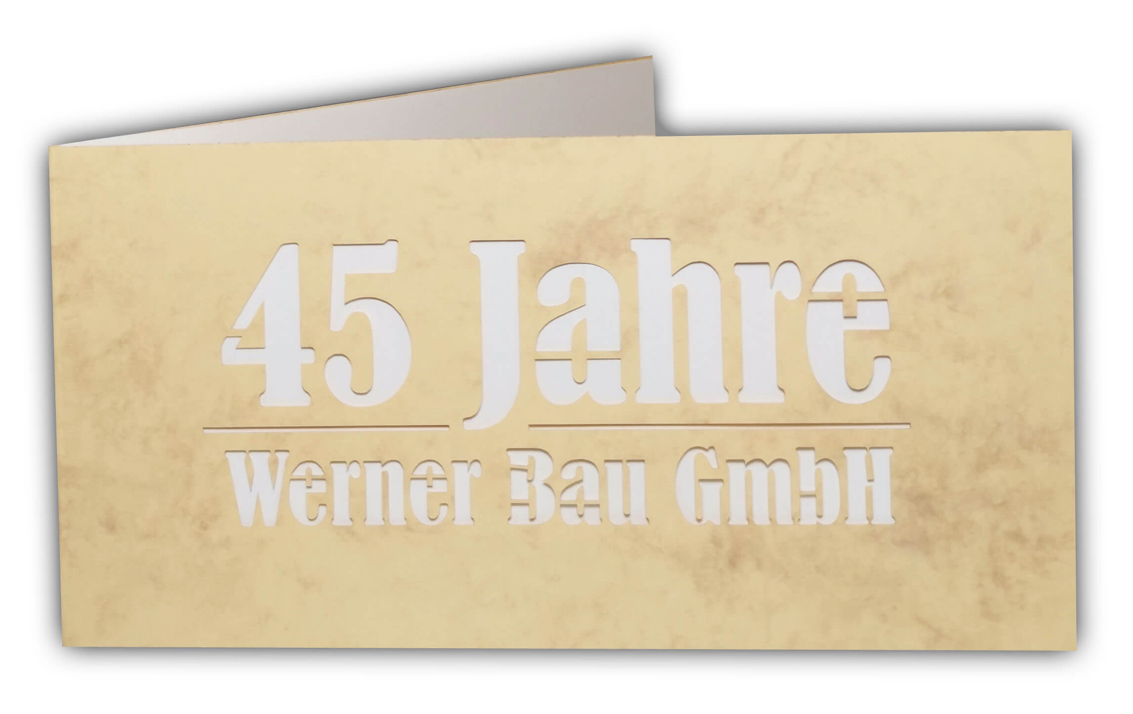 Firmenjubiläumskarte aus marmoriertem Design-Karton im Beispiel mit 45 Jahren