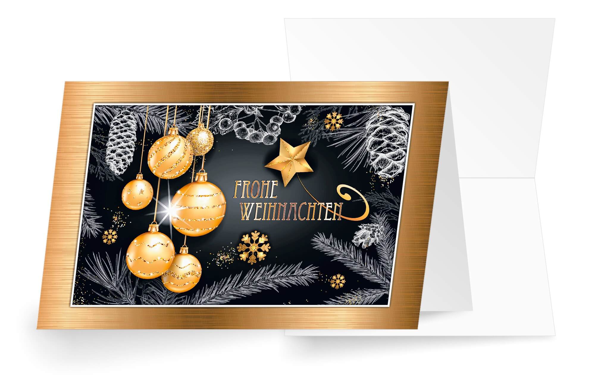 Gold-schwarze Weihnachtskarte mit gutem Zweck für Ärzte ohne Grenzen und Weihnachtsgruß