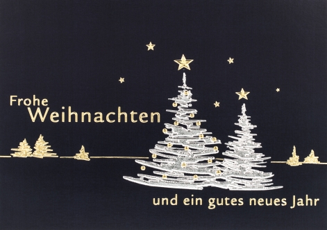 Weihnachtskarte "Silberbäume" in schwarz mit gutem Zweck Deutsche Kinderkrebsstiftung