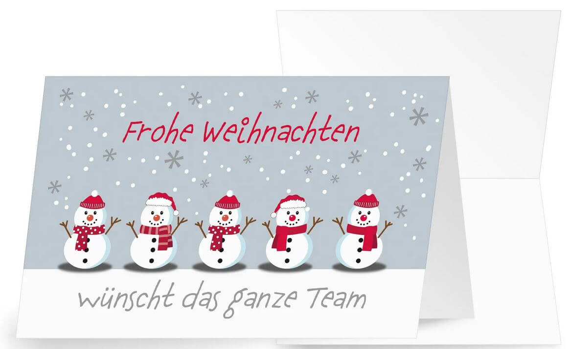 Fröhliche Spenden-Weihnachtskarte mit Schneemännern und Teamgruß für Ärzte ohne Grenzen