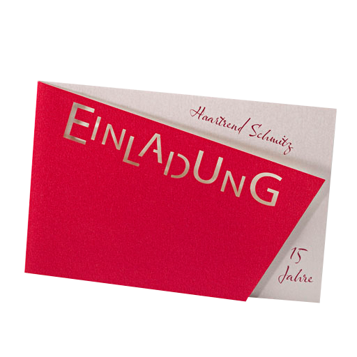 Einladungkarte rot/perlmutt metallic mit gestanztem Schriftzug