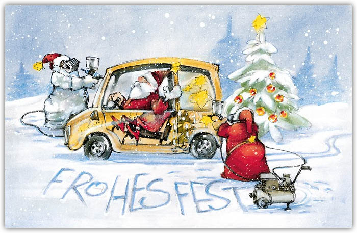 Fröhliche Weihnachtskarte für Autolackierer und Unfallinstandsetzung