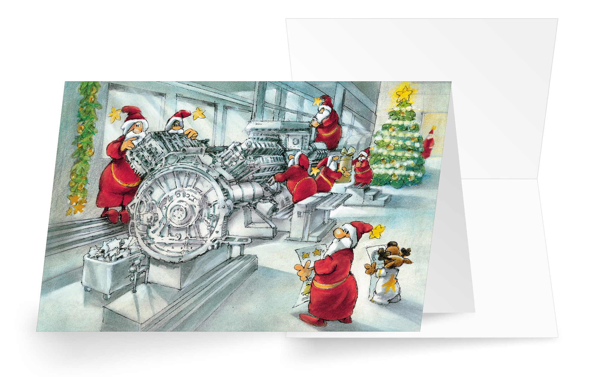 Branchen-Weihnachtskarte für Metallbau und Maschinenbau mit lustigem Motivdruck