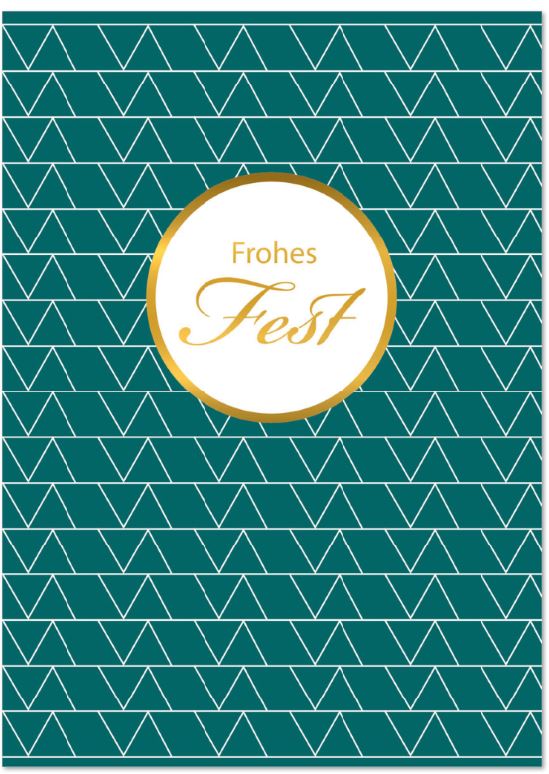 Moderne Weihnachtskarte mit Goldfolienprägung "Frohes Fest" und geometrischem Muster