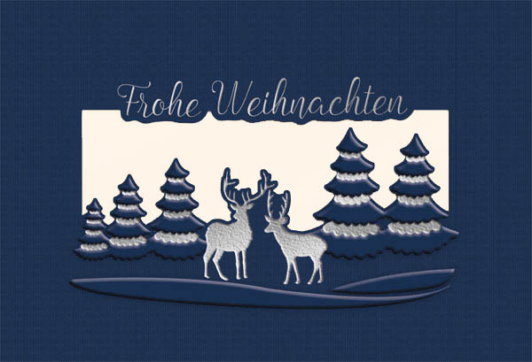 Dunkelblaue Weihnachtskarte mit cremefarbenem Einleger und edler Silberfolienprägung