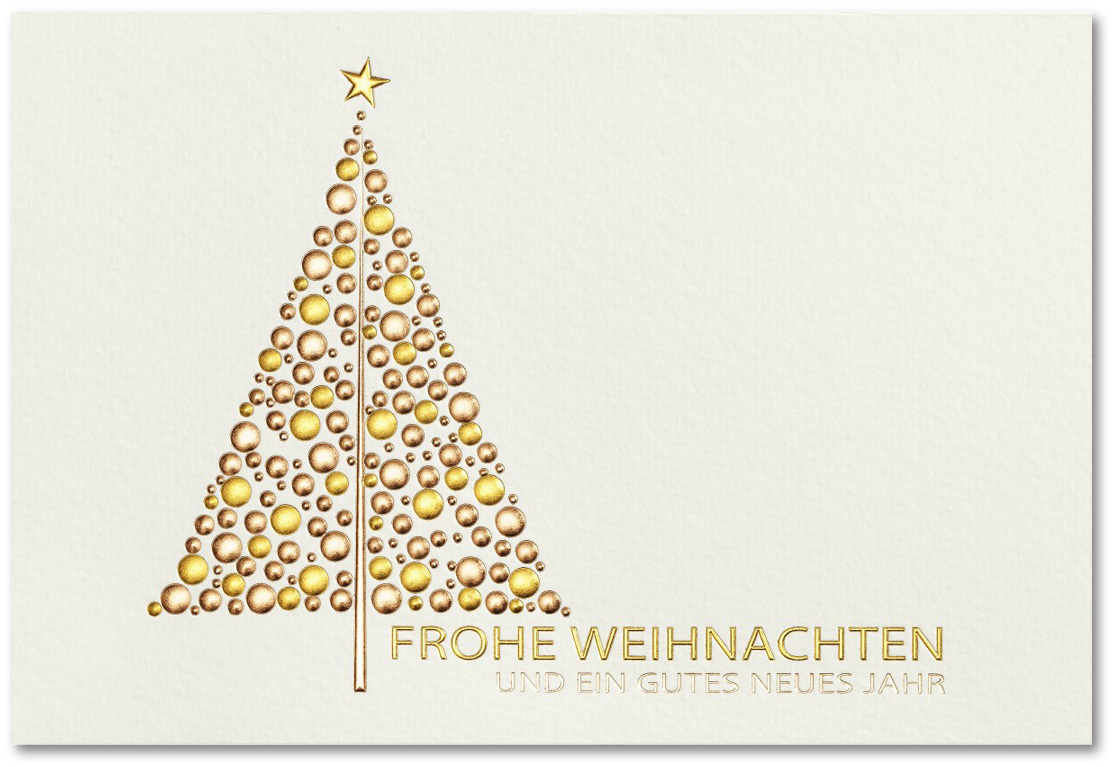 Cremefarbene Weihnachtskarte mit Weihnachtsbaum und Text