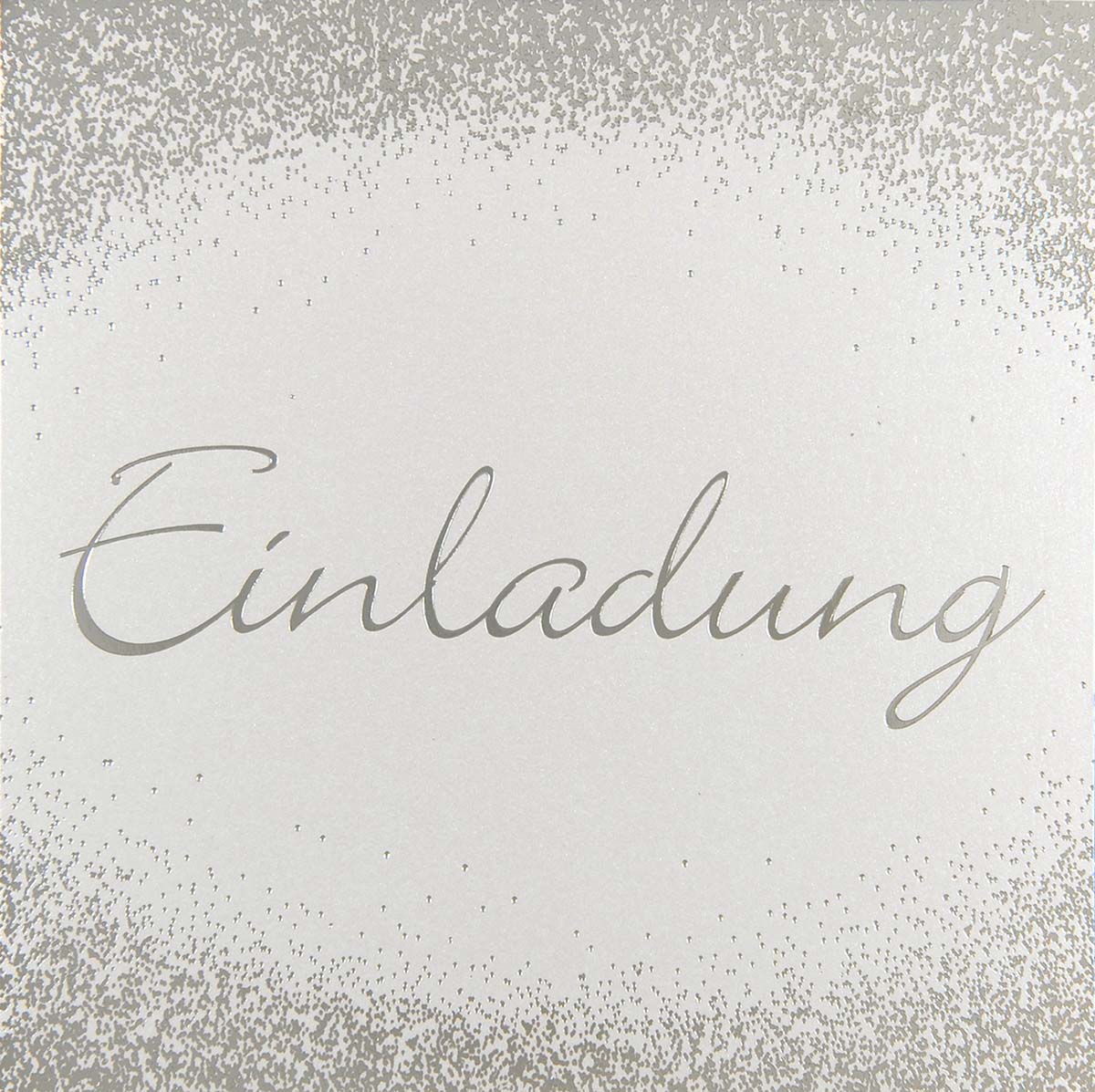 Perlmuttfarbene Einladungskarte zur Silberhochzeit mit exclusiver Folienprägung in silber.