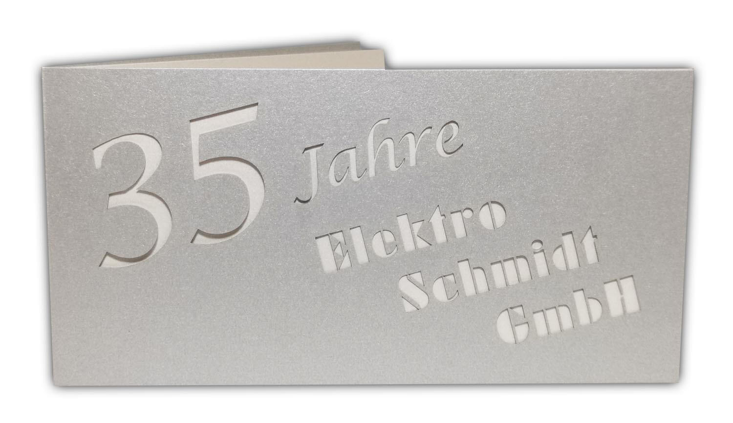 Edle Firmenjubiläumskarte silbermetallic im Beispiel mit 35 Jahren