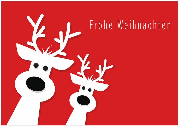 Fröhliche Spendenkarte mit zwei HIrschen und "Frohe Weihnachten" für die DKKS