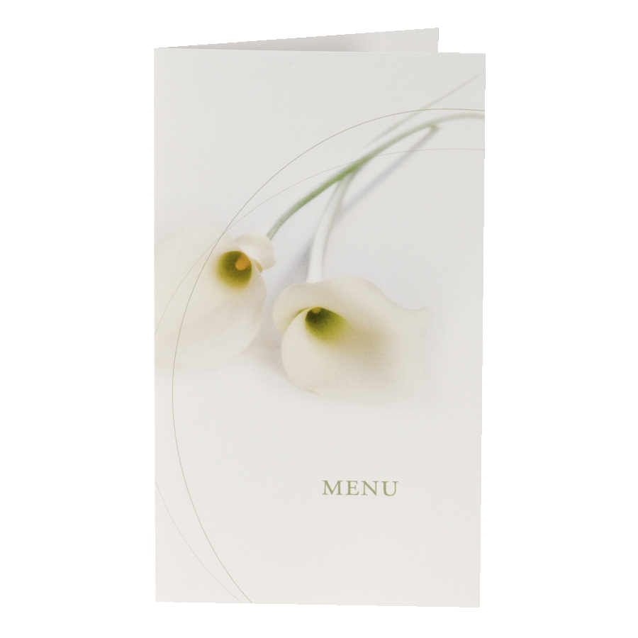 Menükarte cremeweiß Calla-Blüten und Schriftzug Menu