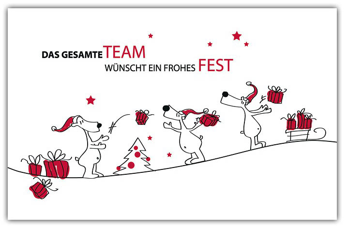 Gute Zusammenarbeit - Lustige Firmenweihnachtskarte Geschenke mit weihnachtlichen Teamgrüßen