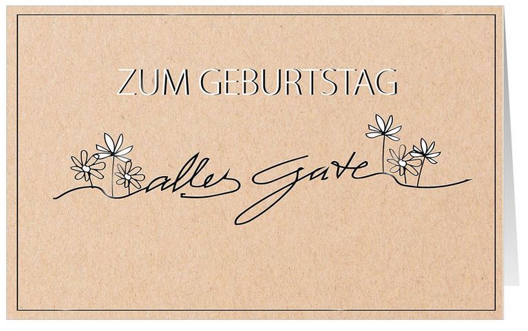 Foliengeprägte Glückwunschkarte "Zum Geburtstag alles Gute", braun mit einzelnen Blumen