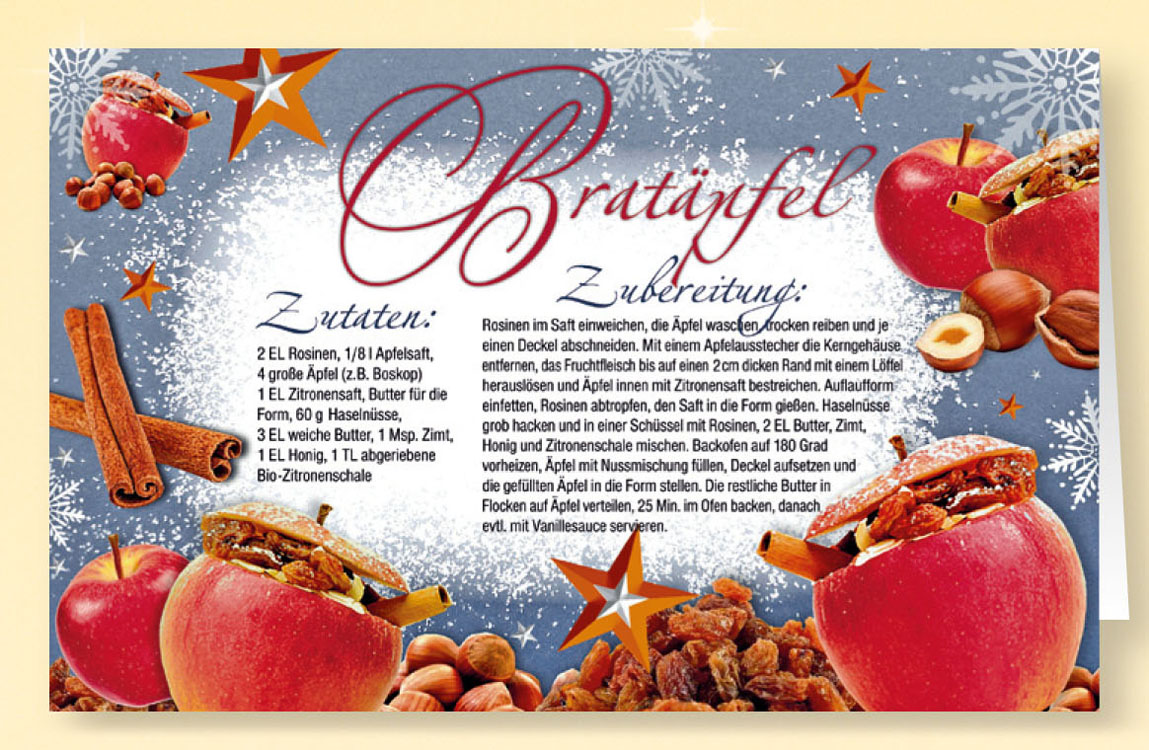 Rezept-Duft-Weihnachtskarte Bratäpfel mit Zimt-Duft