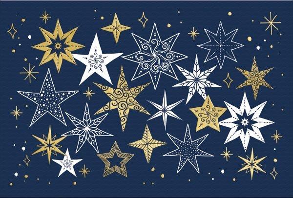 Festliche Weihnachtskarte in blau mit goldenen und weißen Sternen, inkl. Einlegeblatt