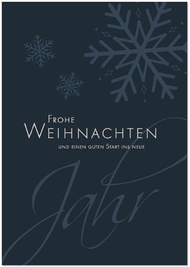 Exclusive Weihnachtskarte in blau-metallic mit Weihnachts- und Neujahrsgrüßen, inkl. Einleger