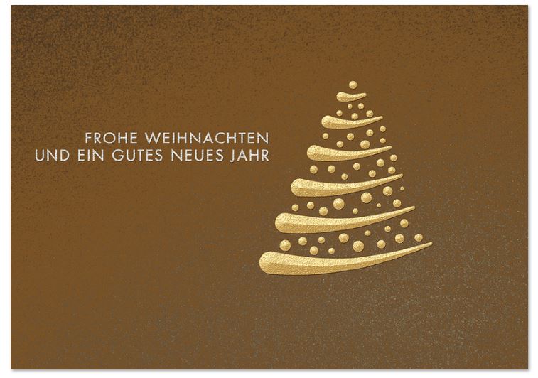 Exklusive Weihnachtskarte in bronzefarben mit silberner und goldener Folienprägung, inkl. Einlegeblatt