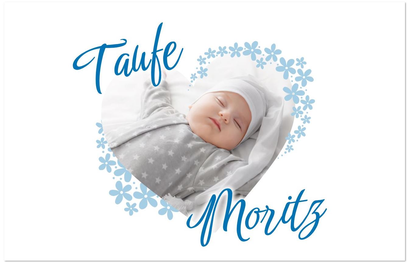 Personalisierbare Taufe Einladungskarte mit eigenen Fotos in verschiedenen Formen und Sofortbildoptik