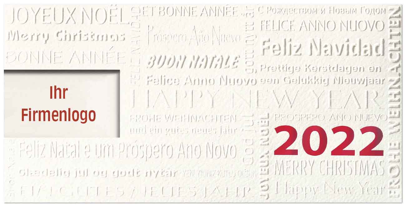 Spenden-Weihnachtskarte mit Fensterstanzung und Jahreszahl 2022 für Deutsche Krebshilfe