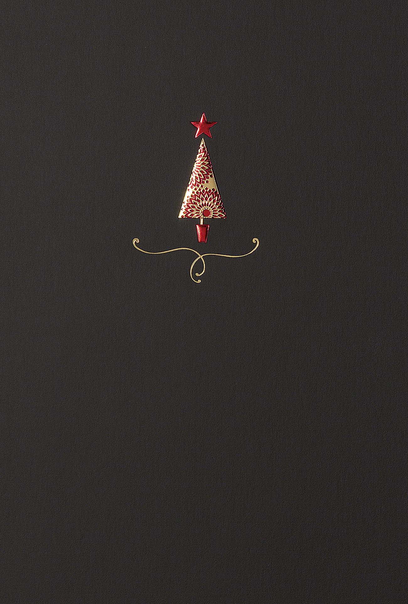 Elegante Weihnachtskarte in schwarz mit rot-goldener Folienprägung und Einlegeblatt