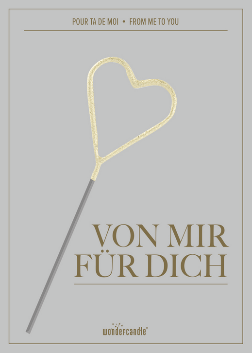 Mehrsprachige Mini-Wondercard mit Herz-Wunderkerze und Aufdruck "Von mir für dich"