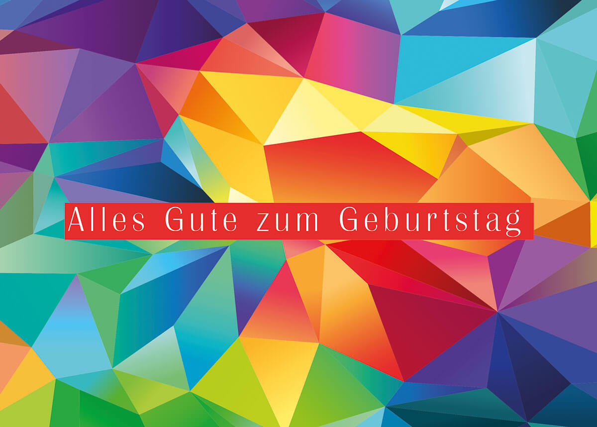 Geburtstags-Glückwunschkarte mit bunten Dreiecken und "Alles Gute zum Geburtstag"