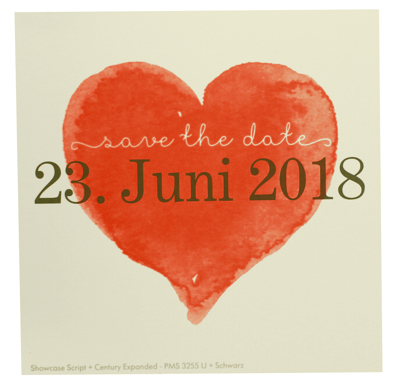 Blankokarte / Save the Date-Karte 10,5x10,5 cm creme - Beispiel mit rotem Herz