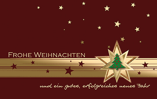 Dunkelrote Weihnachtskarte "Grüner Baum im Stern" als Firmengrußkarte