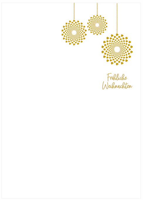 Weihnachtliches Briefpapier mit goldenen Weihnachtskugeln und "Fröhliche Weihnachten" DIN A4