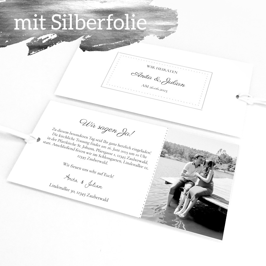 Hochzeitskarte mit passender Einsteckkarte und Beispielgestaltung für den Texteindruck