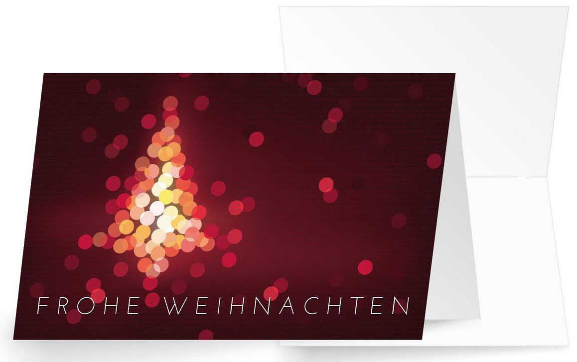 Rote Weihnachts-Spendenkarte mit funkelnden Lichtern und Weihnachtsgruß für Ärzte ohne Grenzen