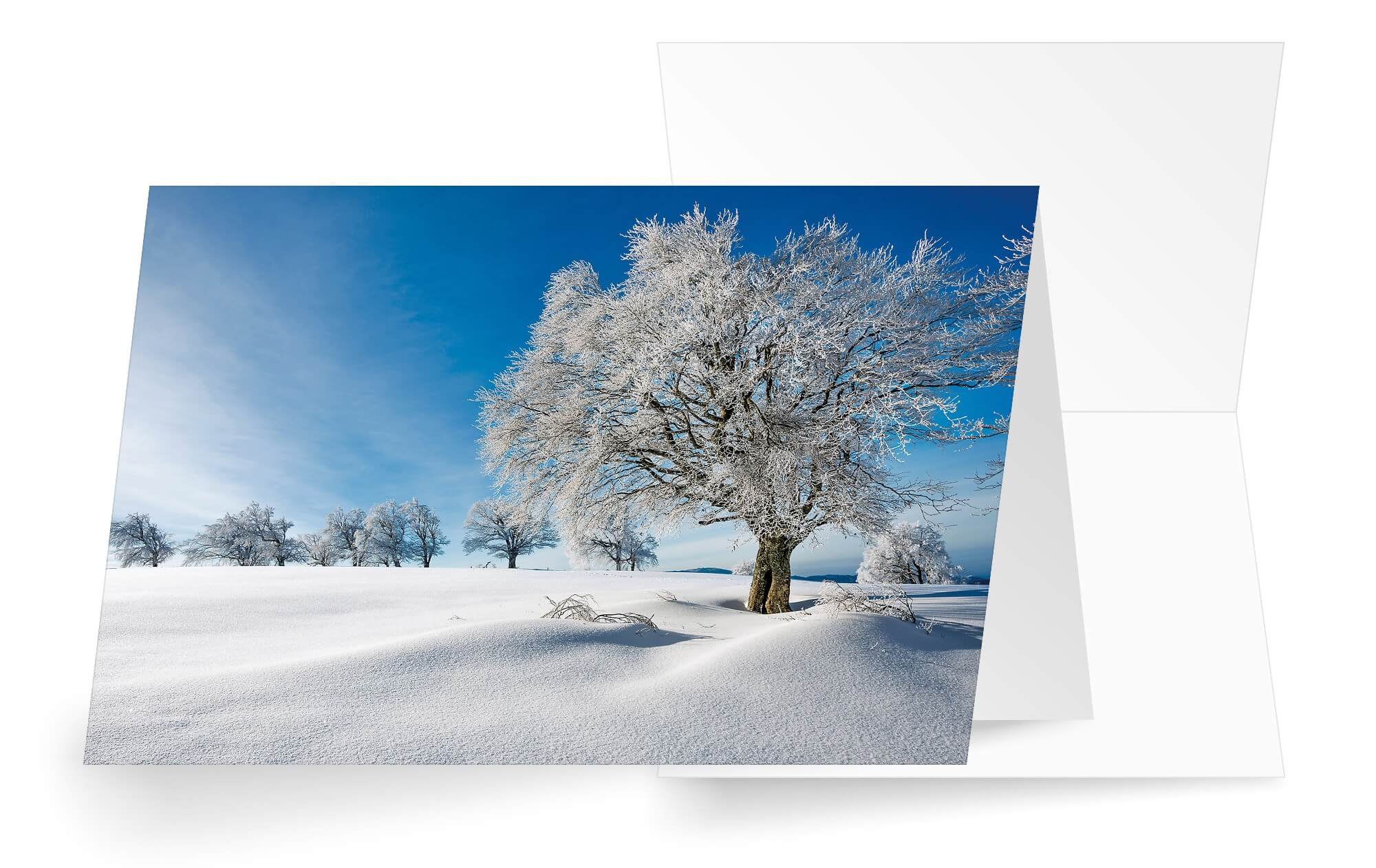 Winterliche Weihnachtskarte "Schneelandschaft" in blau-weiß ohne Weihnachtsgruß