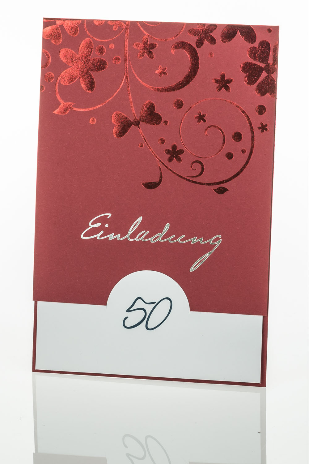 Einladungskarte dunkelrot mit Ornament und Schriftzug Einladung, Beispiel 50