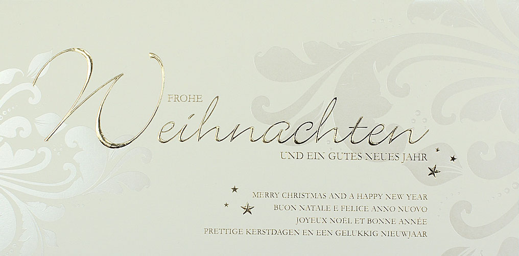 Internationale Weihnachtskarte cremefarben mit Ornament