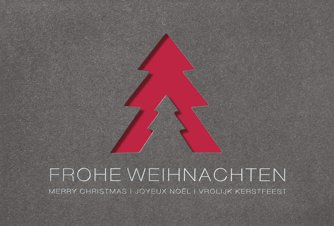 Weihnachtskarte anthrazit mit Weihnachtsbaum Frohe Weihanchten