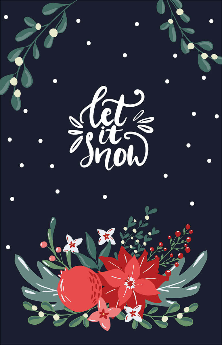 Englischsprachige Weihnachtskarte "Let It Snow" mit Weihnachtsstern und Schneeflocken