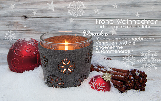 Firmenweihnachtskarte mit klassischem Motiv, Dankeschön und Weihnachts-Neujahrsgruß