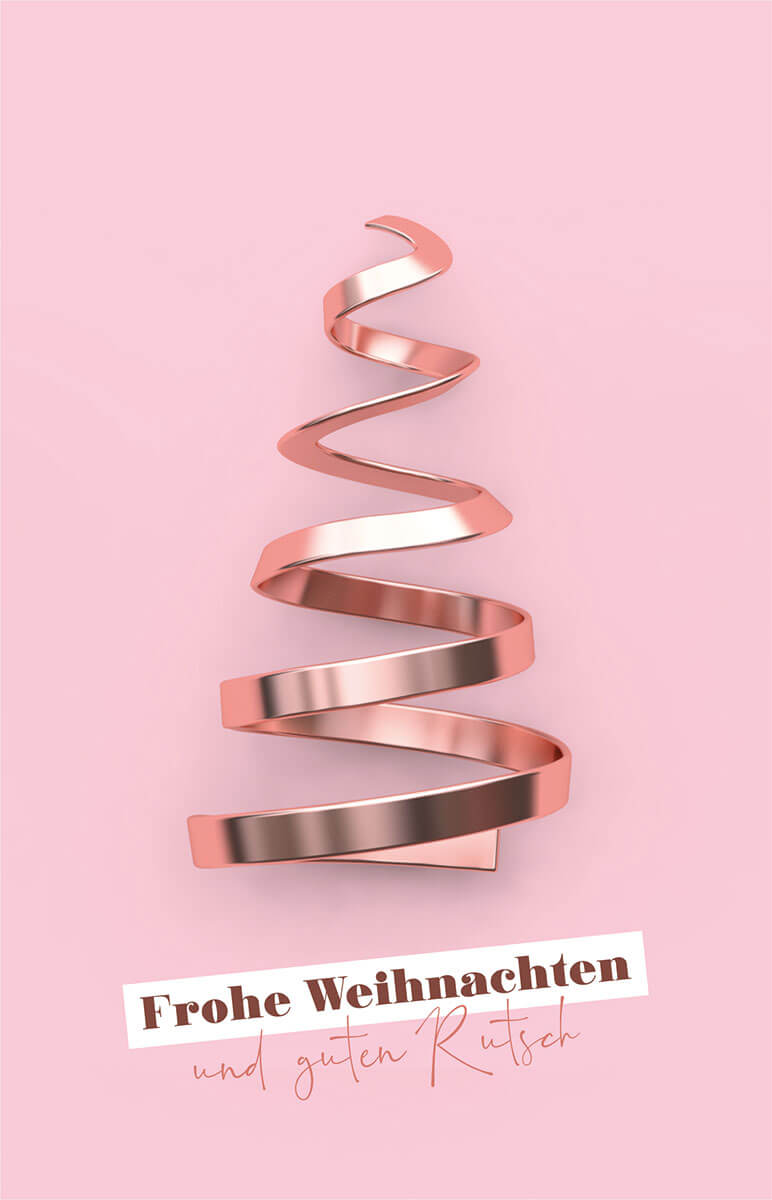 Moderne Weihnachtskarte in zarten Rosatönen mit Weihnachtsgruß und "Gutem Rutsch"