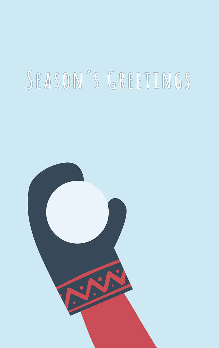 Humorvolle Weihnachtskarte "Season's Greetings" mit Hand und Schneeball