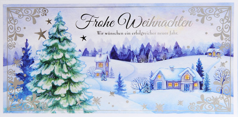 Weihnachtskarte mit gemalter Winterlandschaft