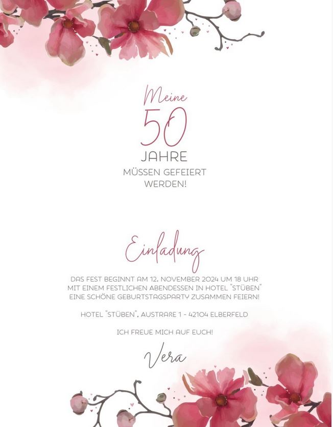 geburtstagseinladung-mustertext-innenseiten-gestaltungsvorschlag-florale-karte-mit-magnolien-215008-00 Innenseiten mit Magnolienblüten im Aquarellstil und Mustertext als Gestaltungsvorschlag