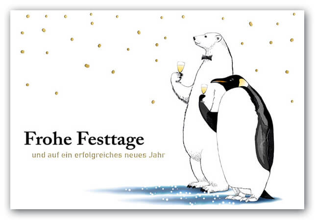 Weihnachtsgrußkarte Eisbär und Pinguin mit Spende zugunsten dem Deutschen Kinderhilfwerk und Weihnachtsgruß