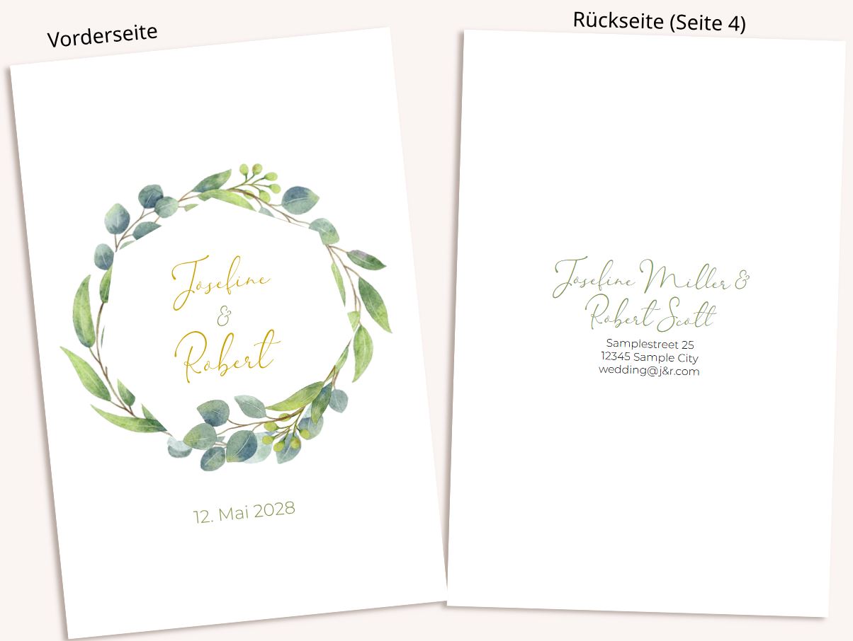 Florale Hochzeitskarte "Kranz der Liebe" mit Motivdruck Eukalyptus-Blätter-Kranz