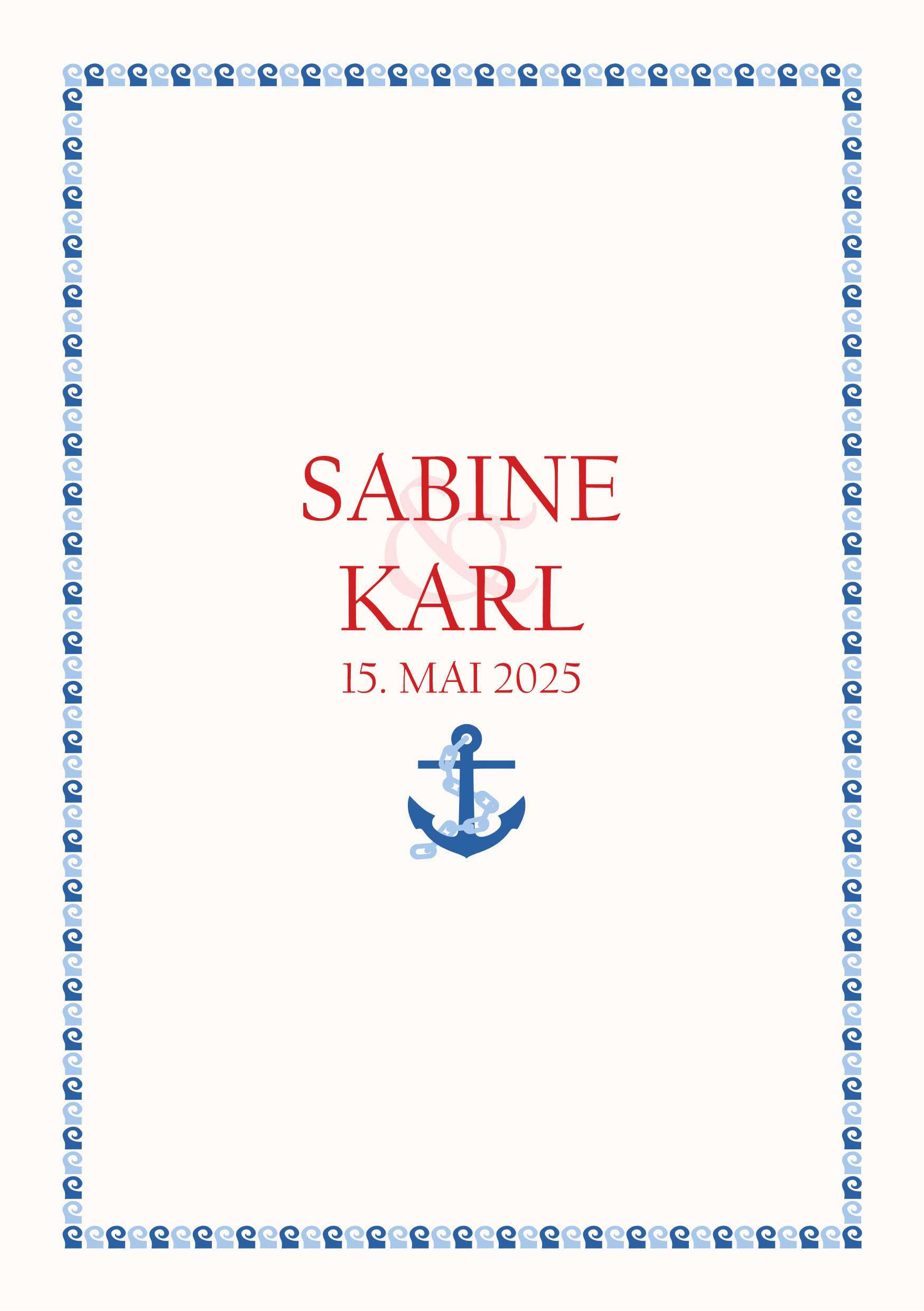 Kirchenheft für die maritime Hochzeit / Trauung, mit Ankersymbol umrandet mit kleinen Wellen-Symbolen