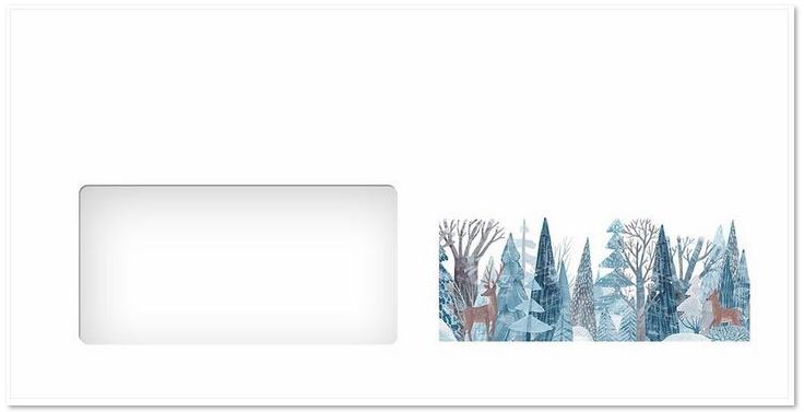 Weihnachtlicher Briefumschlag DIN lang mit Haftklebung und Fenster, Tiere im Wald