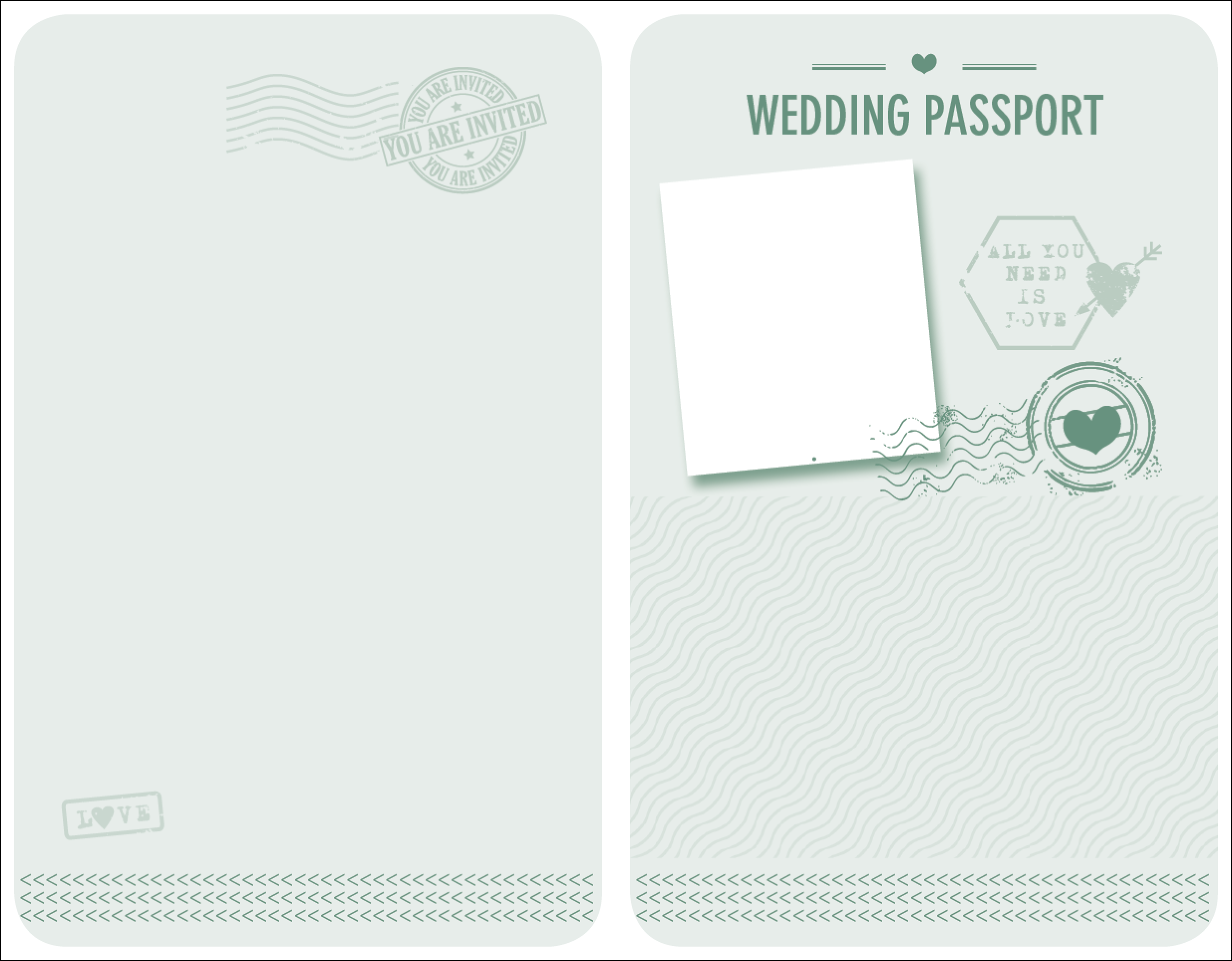 Innenseite von Hochzeitskarte "Wedding Passport" ohne Beispieldruck