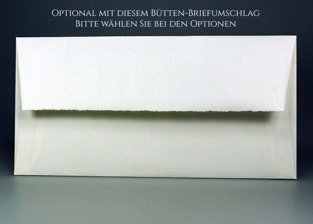 Optional erhältlicher Bütten-Briefumschlag DIN lang 22x11 cm