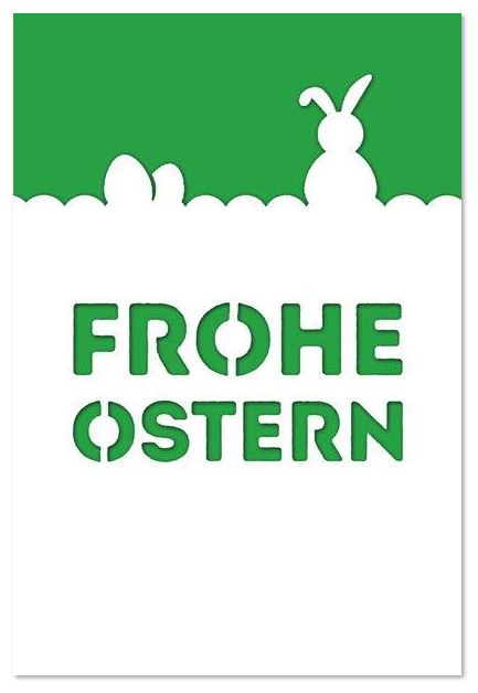 Weiße Ostergrußkarte mit grünem Falteinleger, Formstanzung und Ostergruß