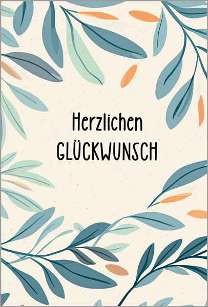 Glückwunschkarte aus Naturkarton mit Blättern und "Herzlichen Glückwunsch"