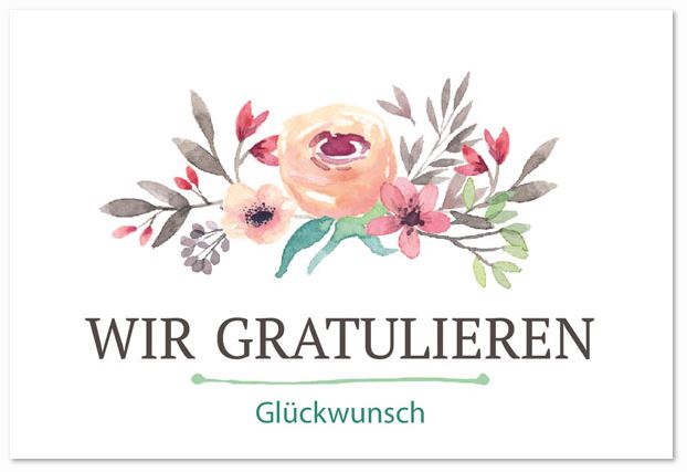 Naturweiße Glückwunschkarte mit floralem Aquarelldruck und Glückwunsche