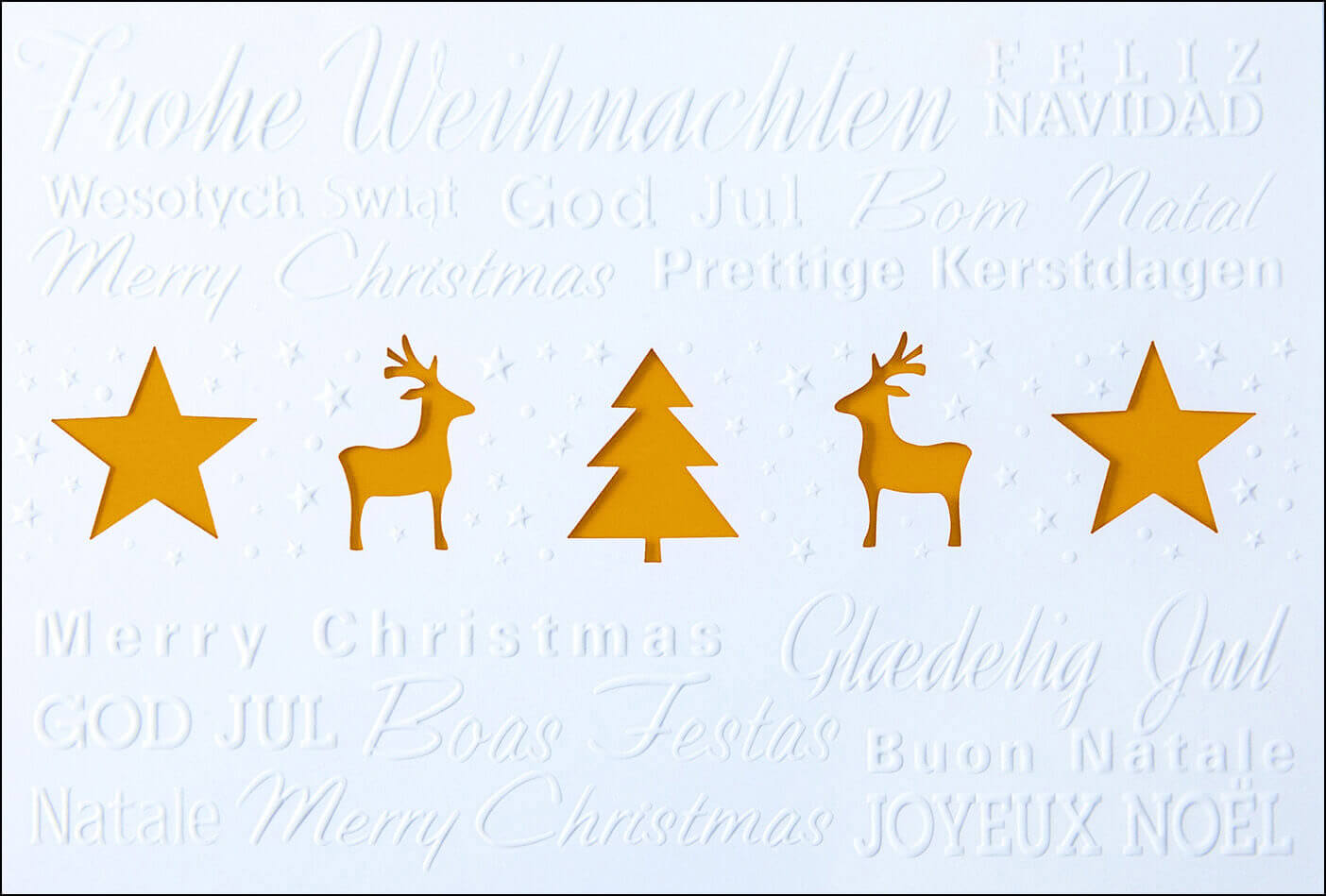 Weiße Weihnachtskarte mit orangefarbenem Falteinleger